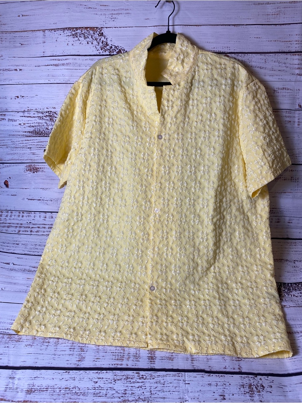 MANFINITY Yellow Embroidered Button-Up Top